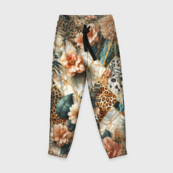 Брюки детские Цветы на кусках мрамора и леопардовом узоре, цвет: 3D-принт