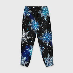 Брюки детские Стилизованный чёрно-синий со снежинками, цвет: 3D-принт