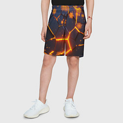 Шорты детские НОВОГОДНИЕ ОГНЕННЫЕ 3D ПЛИТЫ FIRE NEON HEXAGON, цвет: 3D-принт — фото 2