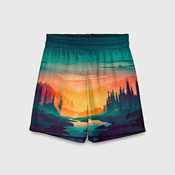 Шорты детские Лес на закате природа, цвет: 3D-принт