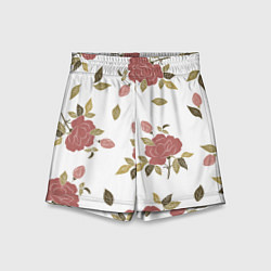 Шорты детские Розовые розы на светлом фоне, цвет: 3D-принт