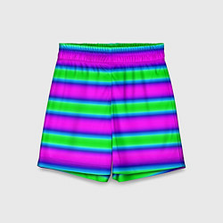 Детские шорты Зеленый и фиолетовые яркие неоновые полосы striped