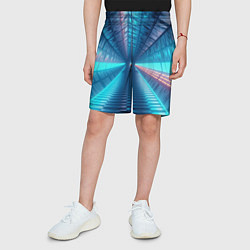 Шорты детские Неоновый коридор лаборатории - Синий, цвет: 3D-принт — фото 2