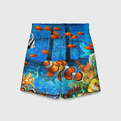 Шорты детские Затонувший корабль в окружении обитателей океана, цвет: 3D-принт