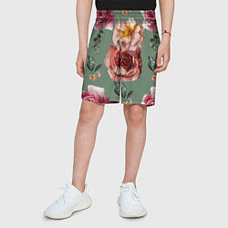 Шорты детские Цветы Нарисованные Розы и Пионы, цвет: 3D-принт — фото 2