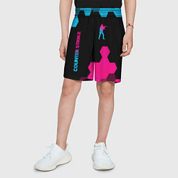 Шорты детские Counter Strike - neon gradient: символ и надпись в, цвет: 3D-принт — фото 2