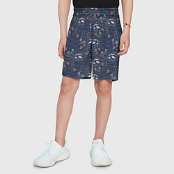 Шорты детские Мелкие цветочки на синем паттерн, цвет: 3D-принт — фото 2