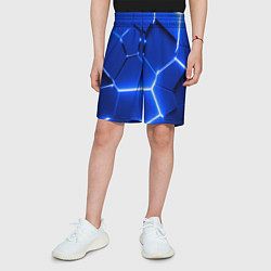 Шорты детские Синие неоновые геометрические плиты, цвет: 3D-принт — фото 2
