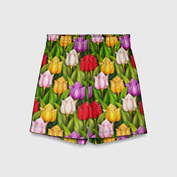 Детские шорты Объемные разноцветные тюльпаны