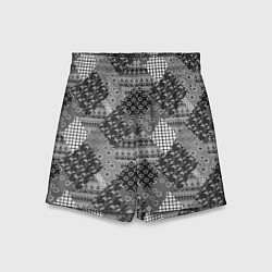 Шорты детские Black and White Ethnic Patchwork Pattern, цвет: 3D-принт