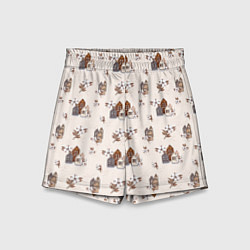 Шорты детские Хюгге паттерн с домиками и цветами хлопка, цвет: 3D-принт