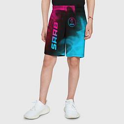 Шорты детские Saab - neon gradient: надпись, символ, цвет: 3D-принт — фото 2