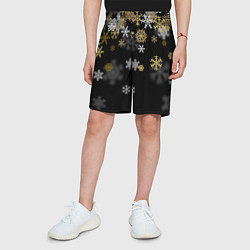 Шорты детские Золотые и белые снежинки, цвет: 3D-принт — фото 2