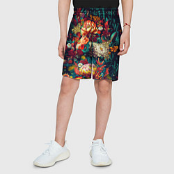Шорты детские Цветочный паттерн с цветами и листьями, цвет: 3D-принт — фото 2