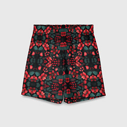 Шорты детские Растительный узор из красных цветов, цвет: 3D-принт