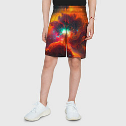 Шорты детские Небула в космосе в оранжевых тонах - нейронная сет, цвет: 3D-принт — фото 2