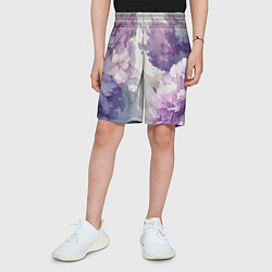 Шорты детские Сирень и Пионы Акварель, цвет: 3D-принт — фото 2