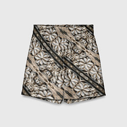 Шорты детские Бежевые деревянные цветы, цвет: 3D-принт