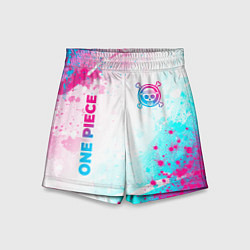 Шорты детские One Piece neon gradient style: надпись, символ, цвет: 3D-принт
