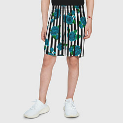 Шорты детские Полосы и бирюзовые розы, цвет: 3D-принт — фото 2