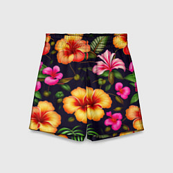 Шорты детские Гавайские цветы узор, цвет: 3D-принт