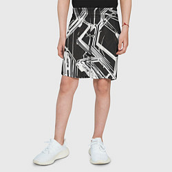 Шорты детские Белые полосы на чёрном фоне, цвет: 3D-принт — фото 2
