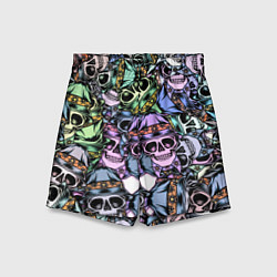 Детские шорты Разноцветные черепа в кепке паттерн