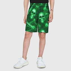 Шорты детские Зелёные черепа и кости, цвет: 3D-принт — фото 2