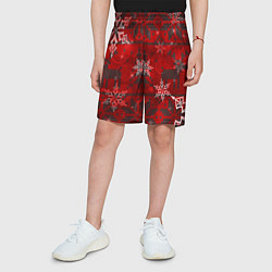 Шорты детские Рождественские узоры снежинки, цвет: 3D-принт — фото 2