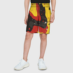 Шорты детские Красные желтые оранжевые пятна краски абстракция, цвет: 3D-принт — фото 2