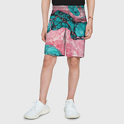 Шорты детские Розово-бирюзовый мрамор, цвет: 3D-принт — фото 2