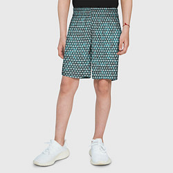 Шорты детские Бирюзовый в белую сетку паттерн, цвет: 3D-принт — фото 2