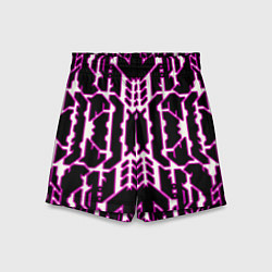 Шорты детские Техно белые линии с розовой обводкой на чёрном фон, цвет: 3D-принт