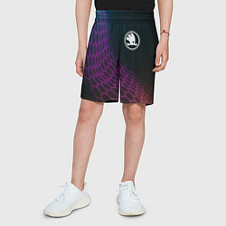 Шорты детские Skoda neon hexagon, цвет: 3D-принт — фото 2