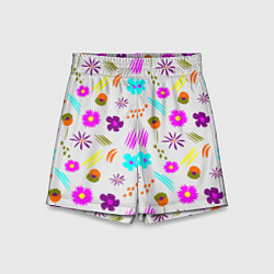 Шорты детские Яркий цветочный узор-паттерн, цвет: 3D-принт