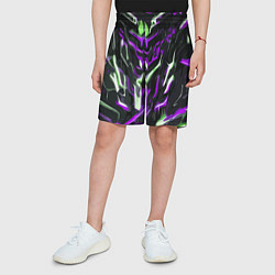 Шорты детские Фиолетово-белые абстрактные линии на чёрном фоне, цвет: 3D-принт — фото 2