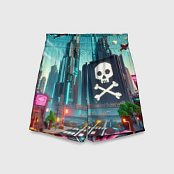 Детские шорты Minecraft district with skull - ai art fantasy