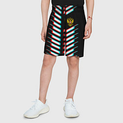 Шорты детские Герб РФ глитч геометрия, цвет: 3D-принт — фото 2