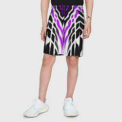 Шорты детские Агрессивные фиолетово-белые полосы на чёрном фоне, цвет: 3D-принт — фото 2