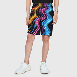 Шорты детские Неоновые полосы - нейроарт, цвет: 3D-принт — фото 2