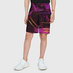 Шорты детские Жёлто-розовые полосы на чёрном фоне, цвет: 3D-принт — фото 2