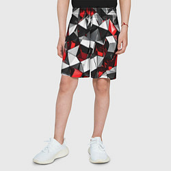 Шорты детские Красно-белые рельефные треугольники на чёрном фоне, цвет: 3D-принт — фото 2