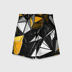 Шорты детские Жёлто-белые рельефные треугольники на чёрном фоне, цвет: 3D-принт