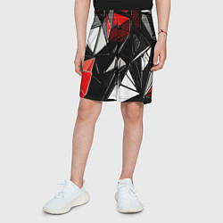 Шорты детские Красно-белые рельефные треугольники на чёрном фоне, цвет: 3D-принт — фото 2
