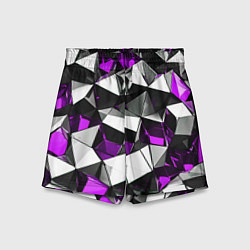 Шорты детские Фиолетово-белые рельефные треугольники на чёрном ф, цвет: 3D-принт