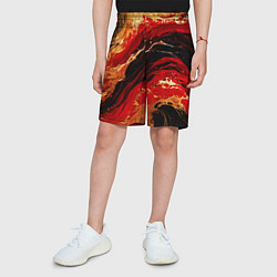 Шорты детские Красно-золотые брызги на чёрном фоне, цвет: 3D-принт — фото 2
