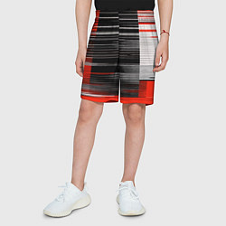 Шорты детские Белые вертикальные полосы на чёрно-красном фоне, цвет: 3D-принт — фото 2