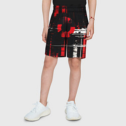 Шорты детские Красно-белый гранж на чёрном фоне, цвет: 3D-принт — фото 2