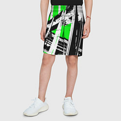 Шорты детские Чёрно-белые абстрактные линии на зелёном фоне, цвет: 3D-принт — фото 2