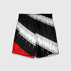 Шорты детские Диагональные чёрно-белые полосы на красном фоне, цвет: 3D-принт